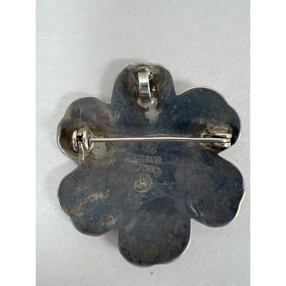 VTG Alpaca Mexico 925 Silver Abalone Floral Clip Earring & Brooch or Pendant Set - Picture 8 of 13